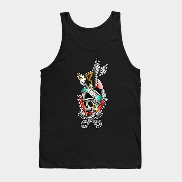 Ride with Eagle and Skull Tattoo Design Tank Top by forevertruetattoo